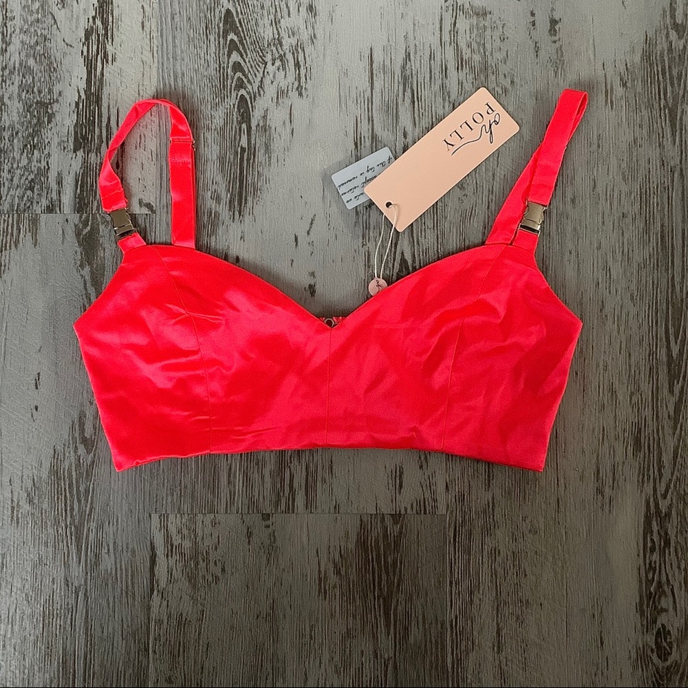 Oh Polly Satin Neon Pink Crop Top NWT